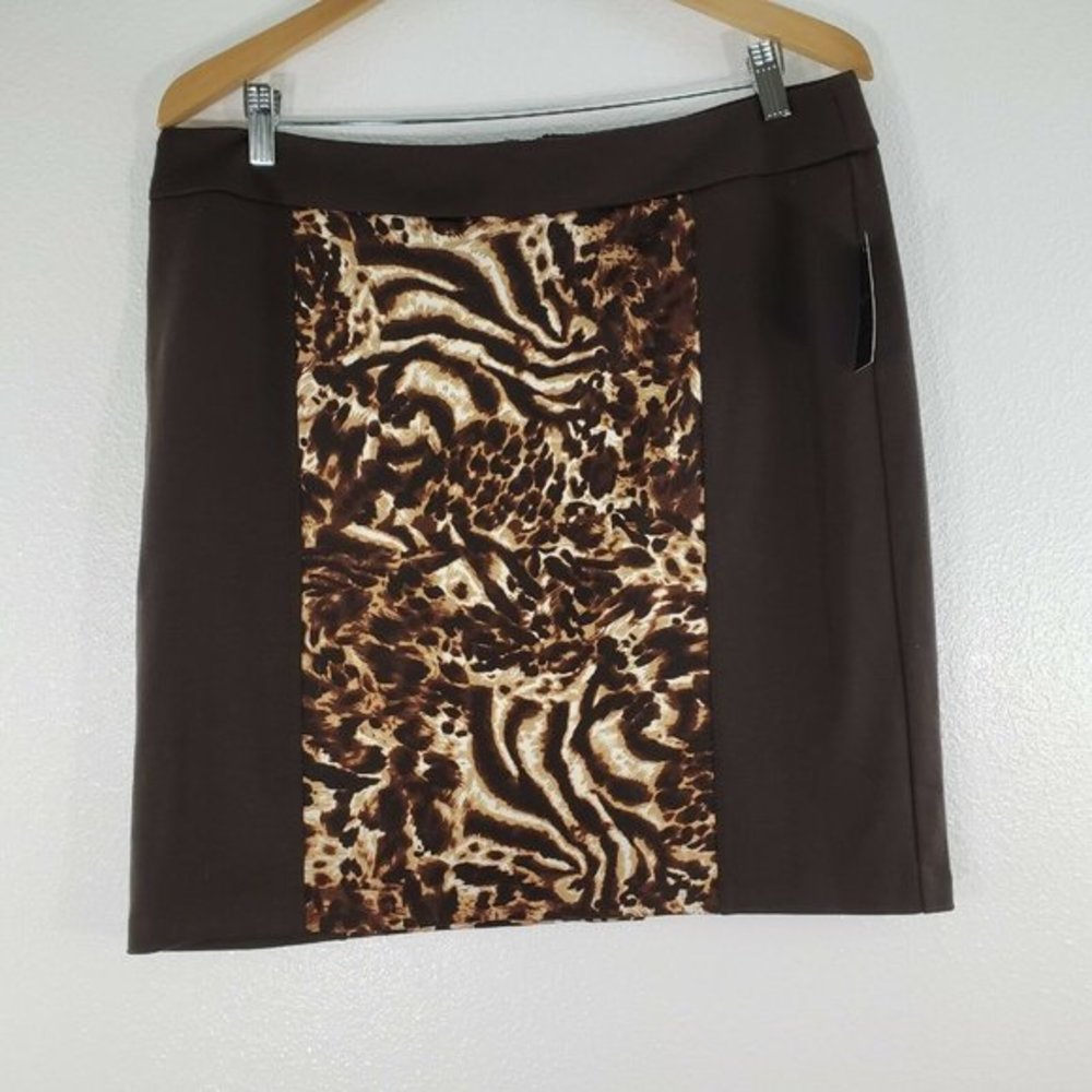 Nue Options Womens Skirt Size PXL Brown Animal Pri - Picture 2 of 9